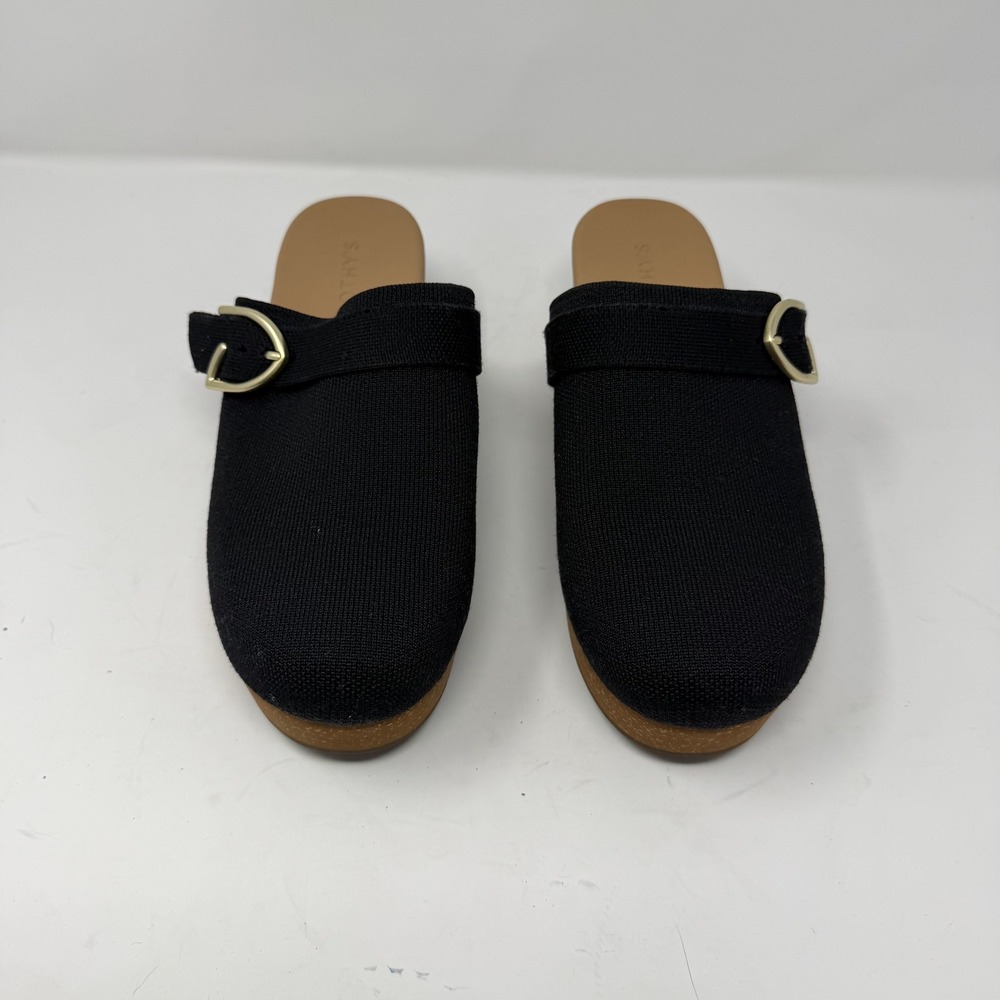 Rothy's The Platform Clog Black Knit Gold Buckle Women Size 11.5